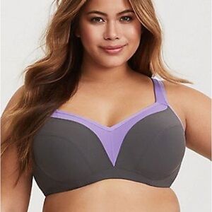 Torrid Mid‎ Impact Underwire Sports Bra Purple Grey Womens Size 48DDD Activewear